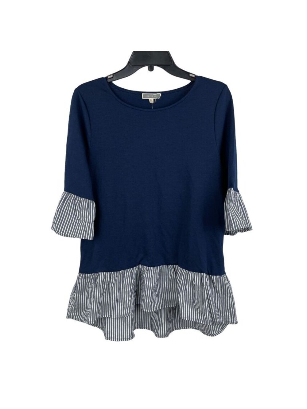 Pleione Women Pullover Ruffle Hem Bell Sleeve Striped Top Size S